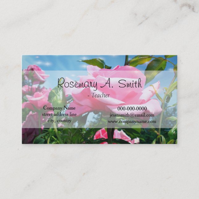 Gorgliga blommor från rosa ros i blå himmel profes visitkort (Framsida)