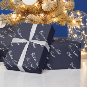 Gorgligt Bläck Blue Indigo & White Custom Name, Te Presentpapper