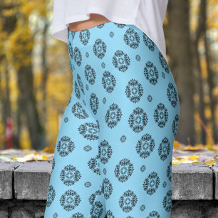 Gorgligt blått och svart Mandela Mönster Leggings