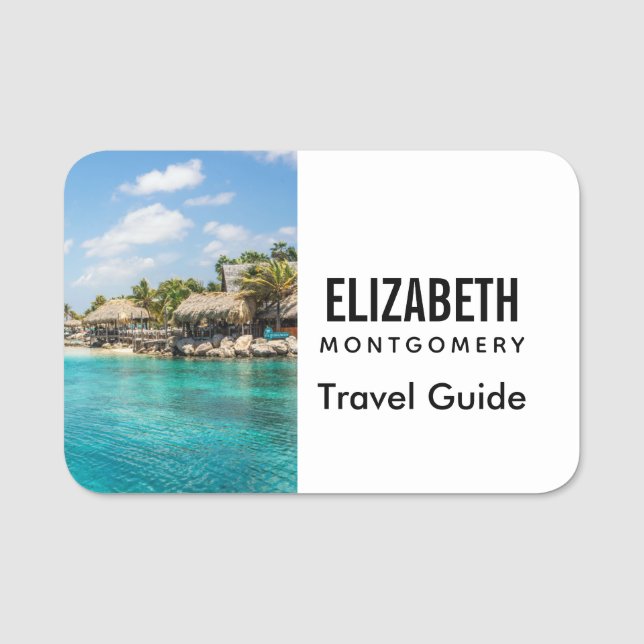 Gorgligt blått tropiskt block med tunna huts namnbricka (Framsida)