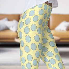 Gorgligt Blue och Cream White Polka Dot Mönster Leggings