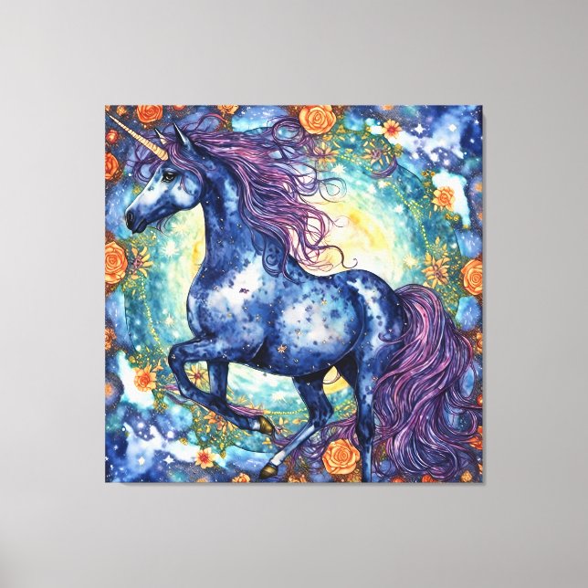 Gorgligt Blue Unicorn Canvastryck (Framsida)