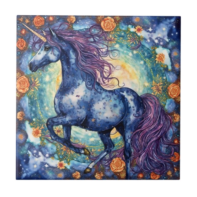 Gorgligt Blue Unicorn Kakelplatta (Framsidan)
