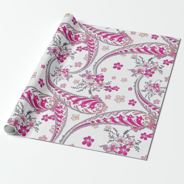 Gorgligt Bohemian Paisley Rosa Art Design Presentpapper (Utrullad)