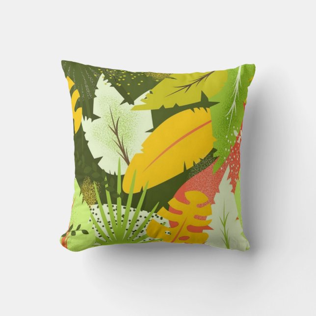 Gorgligt Bright Tropical Löv Kudde (Framsida)