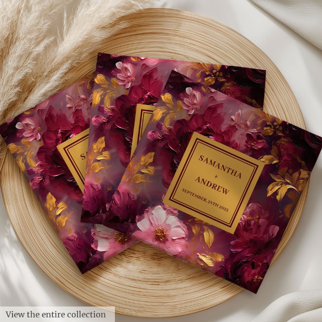 Gorgligt Burgundy Guld Bröllop-middagen Napkins Ro Pappersservett (Gorgeous Burgundy Gold Wedding Dinner Napkins Roses)