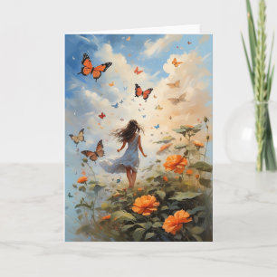 Gorgligt Butterflies Young Girl Blank Kort