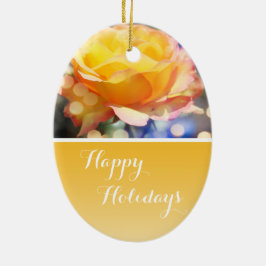 Gorgligt finare gul ros Glad helg Julgransprydnad Keramik