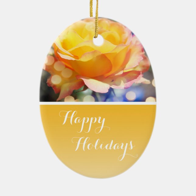 Gorgligt finare gul ros Glad helg Julgransprydnad Keramik (Baksidan)