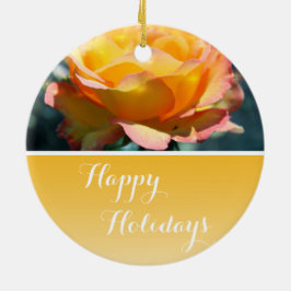 Gorgligt finare gul ros Glad helg Julgransprydnad Keramik