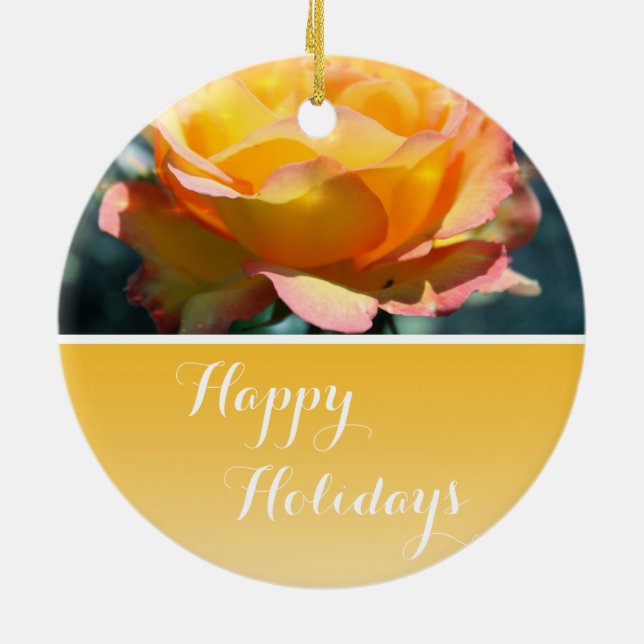 Gorgligt finare gul ros Glad helg Julgransprydnad Keramik (Baksidan)