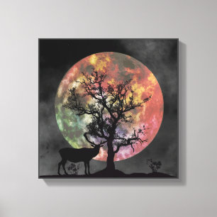 Gorgligt Full Moon Elk Silhouette Canvas Wall Art
