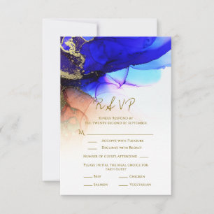 Gorgligt Indigo Blue Orange Guld Bröllop OSA Card Kort