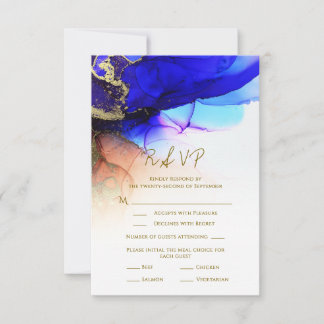 Gorgligt Indigo Blue Orange Guld Bröllop OSA Card Kort