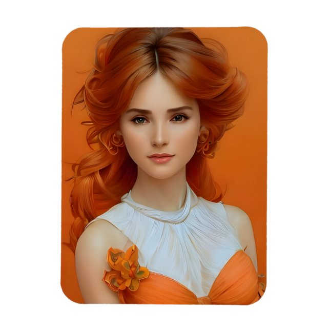 Gorgligt Long Hearing Woman in Orange Mode Model Magnet (Vertikal)