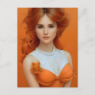 Gorgligt Long Hearing Woman in Orange Mode Model Vykort