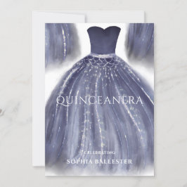 Gorgligt marinblått Quinceanera Dress Gown Party Inbjudningar