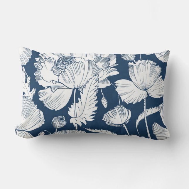 Gorgligt marint blått och vitt lakrumsdäck lumbarkudde (Framsida)