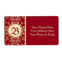 Gorgligt medeltida Guld Damask Carmine Red Monogra