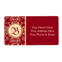 Gorgligt medeltida Guld Damask Carmine Red Monogra Fraktsedel