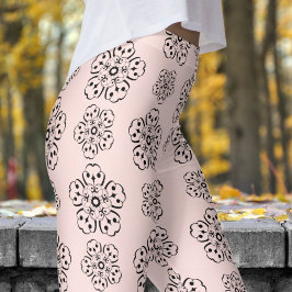 Gorgligt Ro Rosa och svart Mandela Mönster Leggings