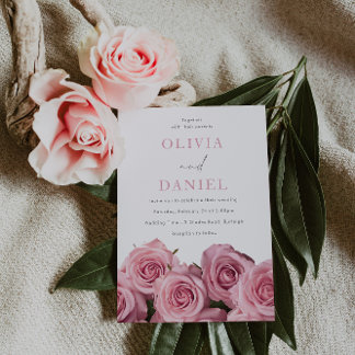 Gorgligt Rosa ros Romantic Bröllop Inbjudningar