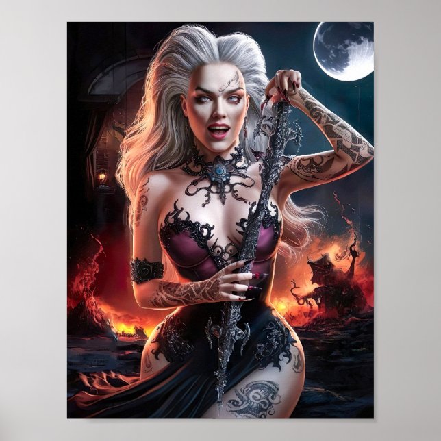 Gorgligt sexy Dam Vampyre Witch Poster konst (Framsidan)