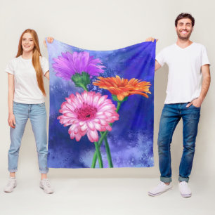 Gorgligt tre Färg-Gerberas - Gjutet konst Teckning Fleecefilt