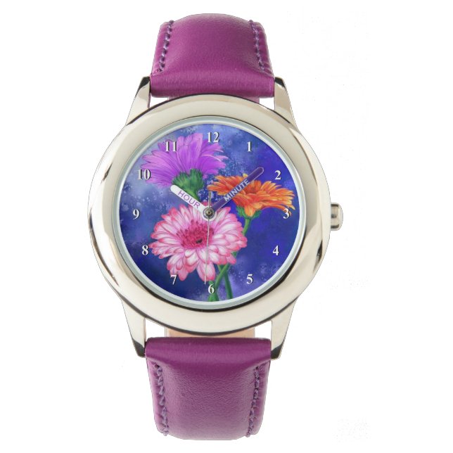 Gorgligt Tre Gerberas Watch Färg - Målning Armbandsur (Framsida)