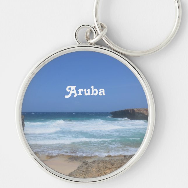 Gorgligt Vinkarare krasch i Aruba Rund Silverfärgad Nyckelring (Framsidan)