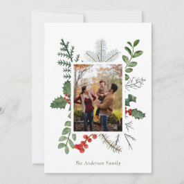 Gorgligt Watercolor Greenery Photo jul Julkort