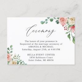 Gorgligt Watercolor Ro Blommigt Bröllop Ceremony Tilläggskort