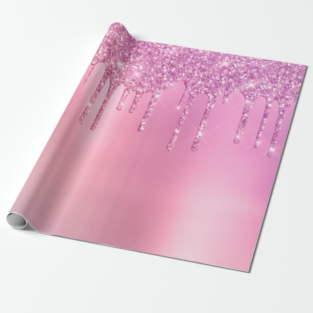 Gorgna droppar från rosa ros guld och lila glitter presentpapper (Utrullad)