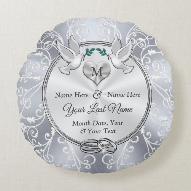 Gorgna monogrammade bröllopsgåvor till briderna rund kudde (Framsidan)