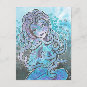 Gorgon Blue Medusa Fantasy Art Postcard Vykort