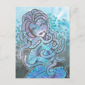 Gorgon Blue Medusa Fantasy Art Postcard Vykort