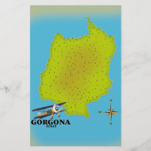 Gorgona Italien karta reseaffisch. Brevpapper