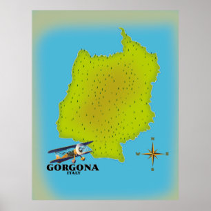 Gorgona Italien karta reseaffisch. Poster