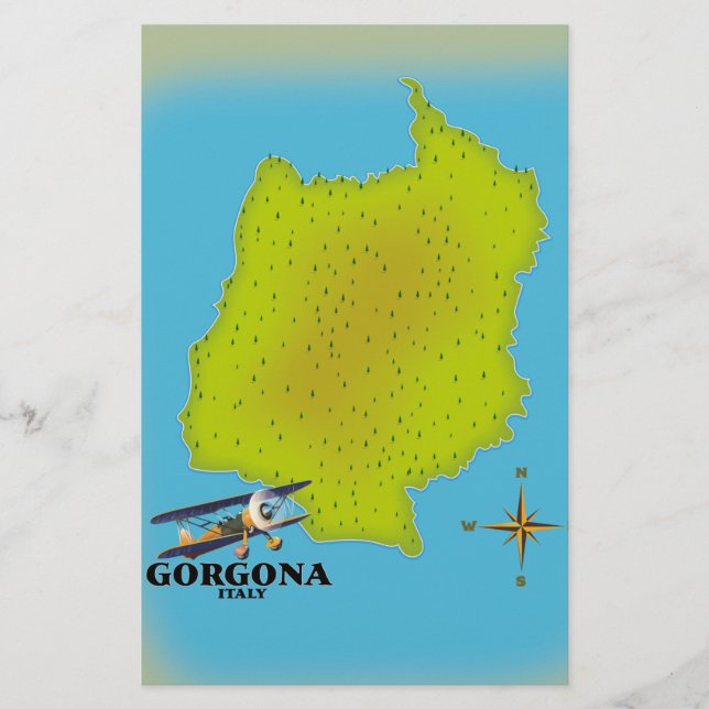 Gorgona Italien karta reseraffisch. Brevpapper (Framsida)