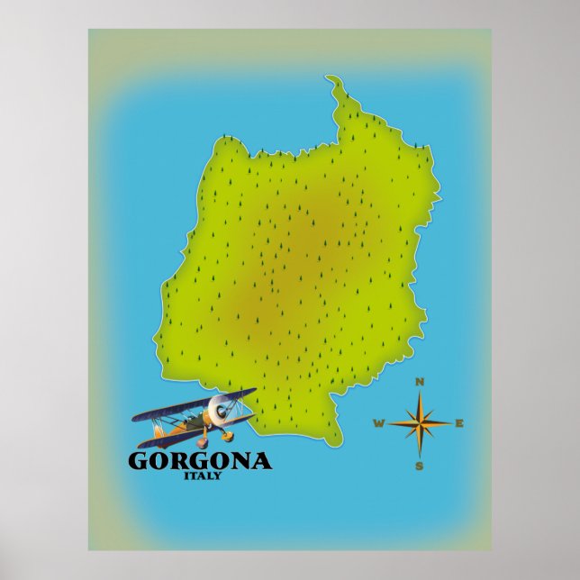 Gorgona Italien kartor resa affisch. Poster (Framsidan)