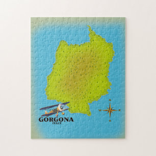 Gorgona Italien kartor resa affisch. Pussel