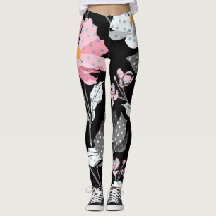 Gorgös Rosa, svart, grått Abstrakt Blommigt som Leggings