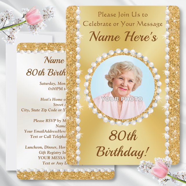 Gorgous, 80:e födelsedagsinbjudan med PHOTO. Inbjudningar (Invitations for 80th birthday. 80th birthday invitations with photo. 80th birthday invitations. Her)