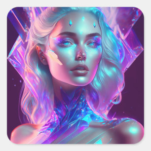 Gorgous Ai Art Söt Isig Glass som Woman Fyrkantigt Klistermärke