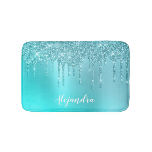 Gorgous aqua blue mynta & turkos glitter dricks badrumsmatta