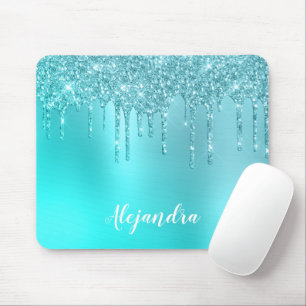 Gorgous aqua blue mynta & turkos glitter dricks musmatta