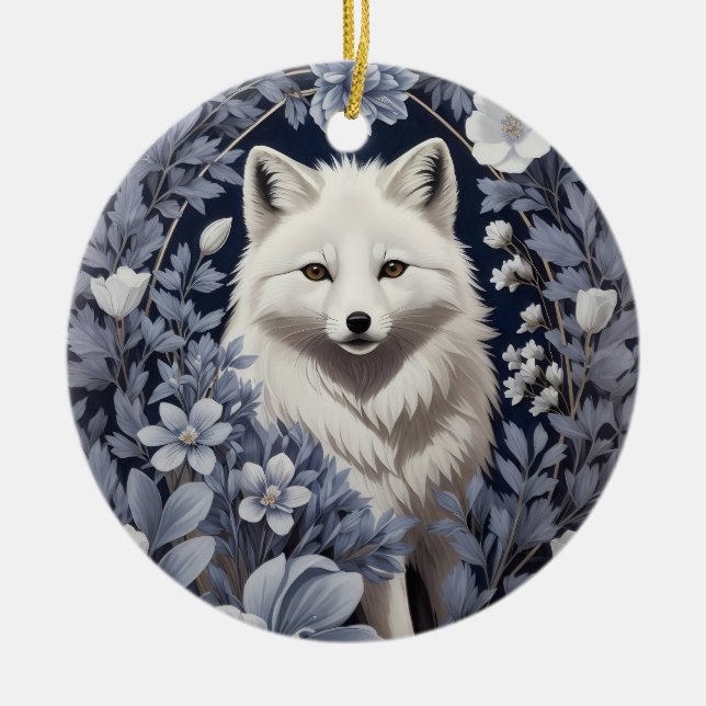 Gorgous Arctic Fox William Morris Inspired Julgransprydnad Keramik (Framsidan)