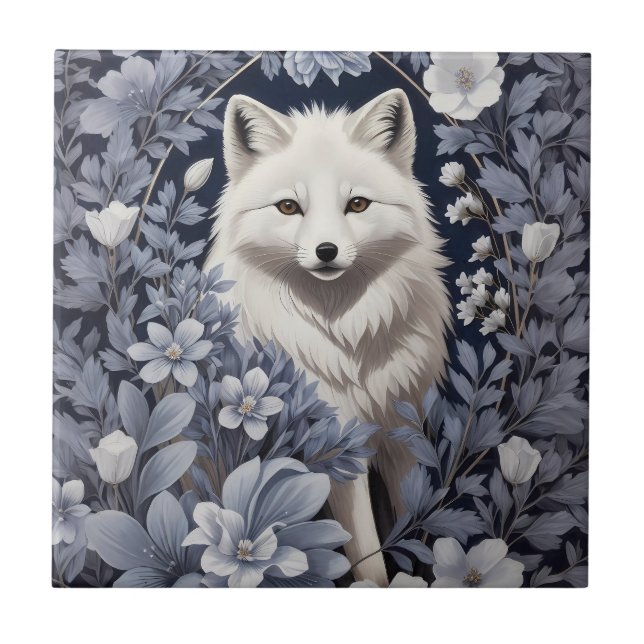Gorgous Arctic Fox William Morris Inspired Kakelplatta (Framsidan)
