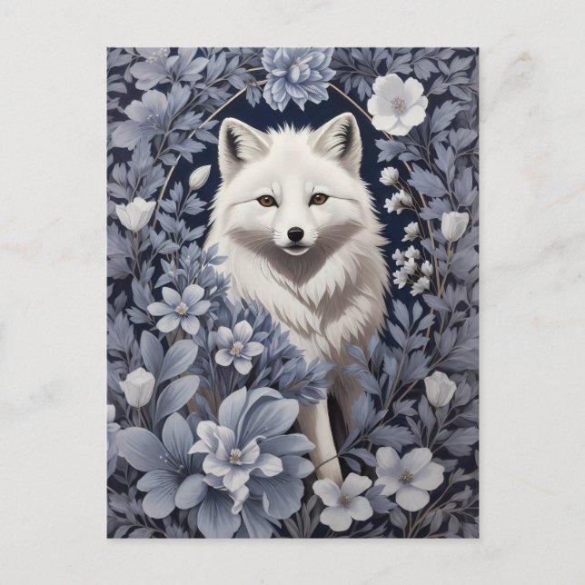 Gorgous Arctic Fox William Morris Inspired Vykort (Framsida)