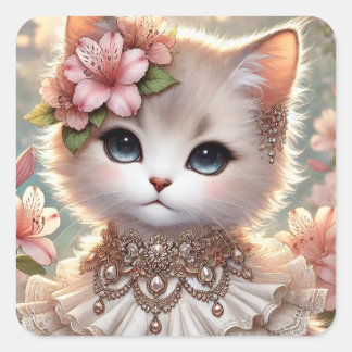 Gorgous Azalea Princess Cat Fyrkantigt Klistermärke